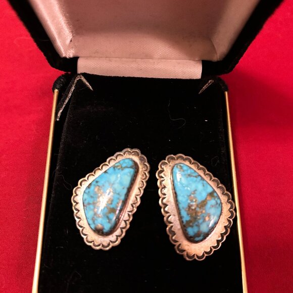 Native American Sterling Silver Turquoise Post Earrings - Picture 1 of 2